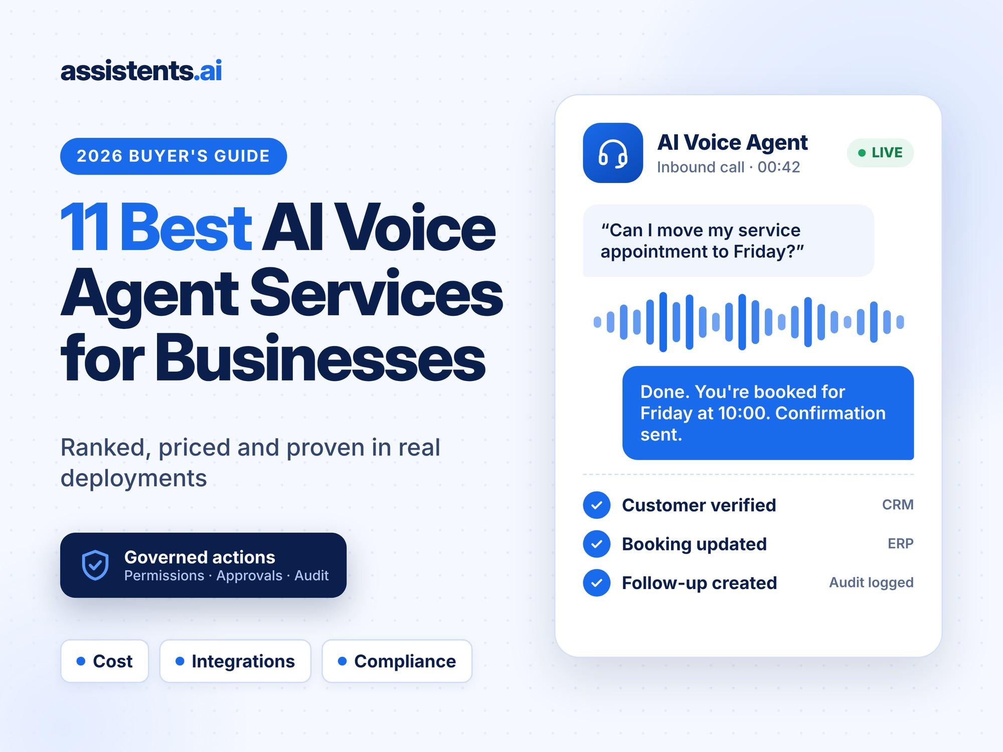 11 best AI voice agent services for businesses in 2026: an AI voice agent rebooking an appointment and updating CRM and ERP